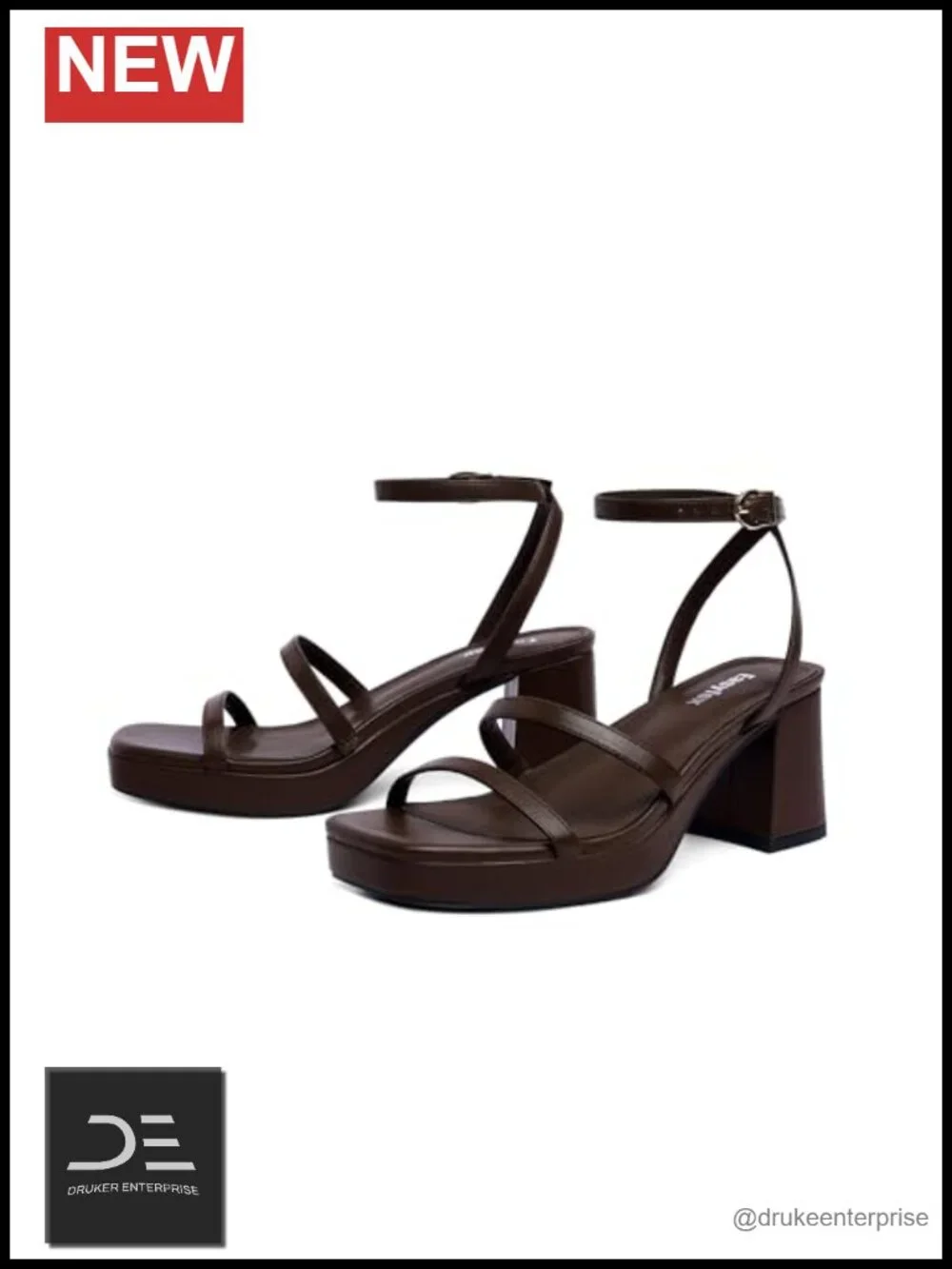Platform Sandals Open Toe Chunky Heels Ankle Strap Faux PU Leather